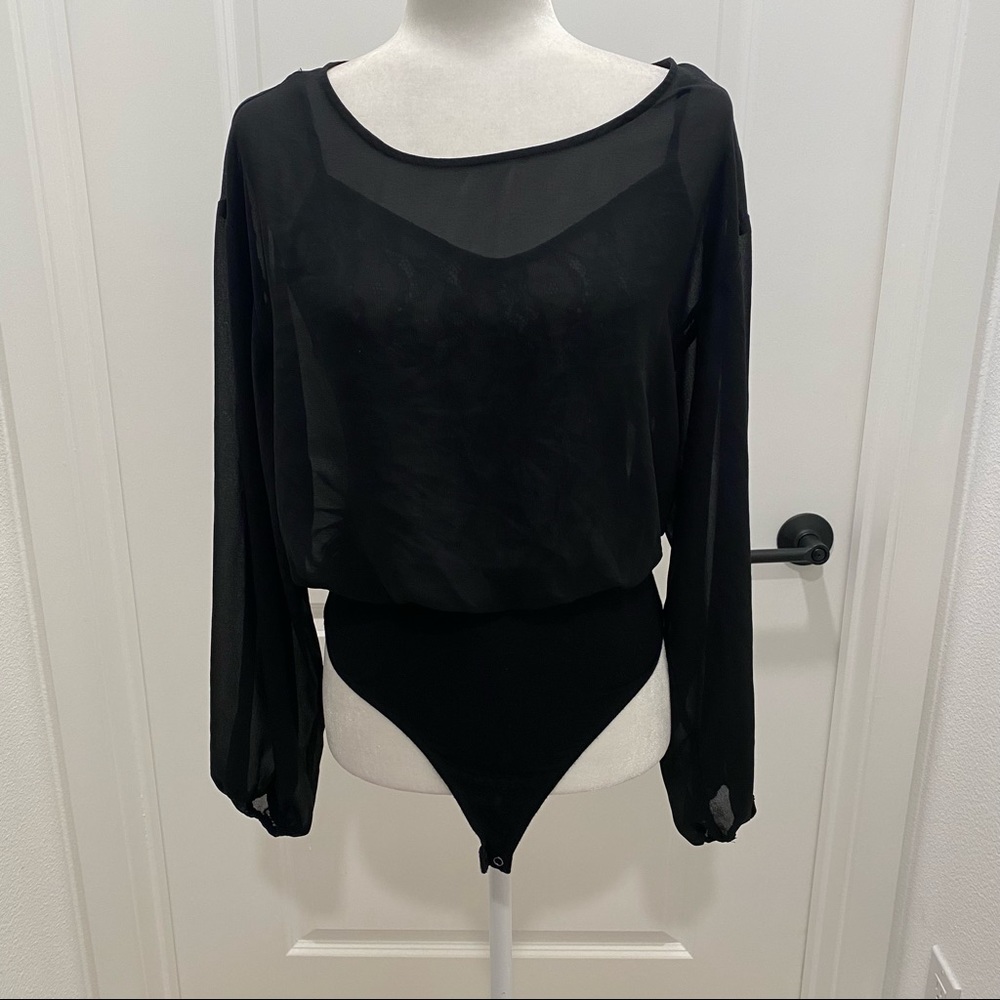 Forever21 long sleeve black lace bodysuit